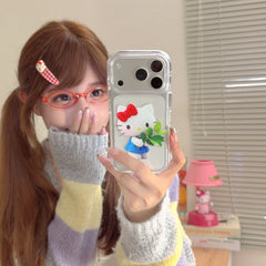 Kitty round-edged airbag double-sided phone case with pomelo leaf design