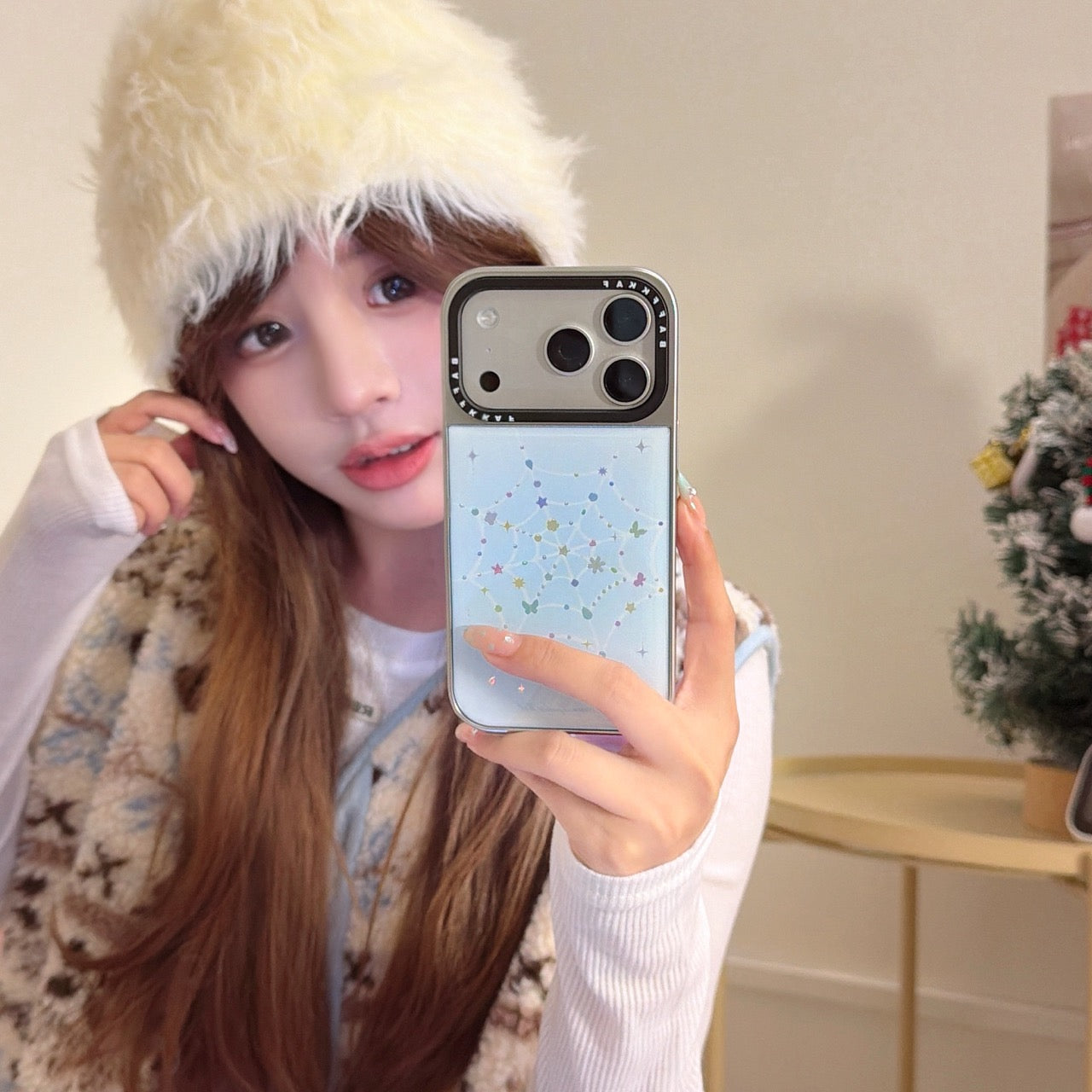 Colored gemstone spider web electroplated edge epoxy phone case