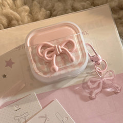Semi-transparent pink plaid Apple earphone case