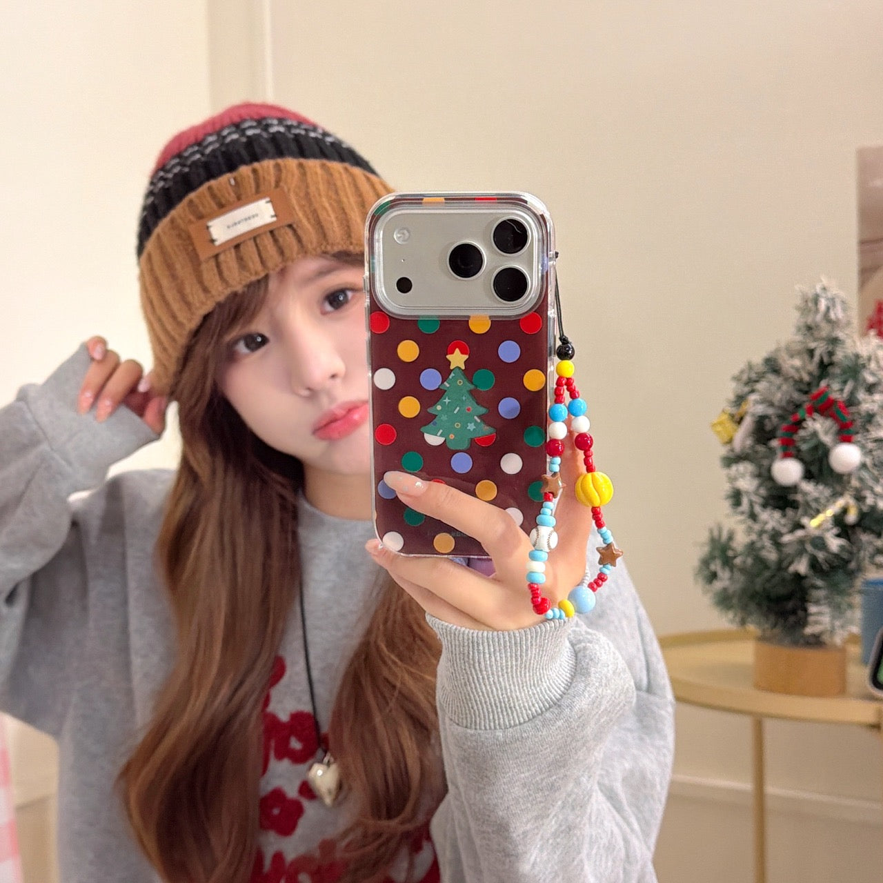 Colorful polka dot Christmas tree rounded edge airbag phone case