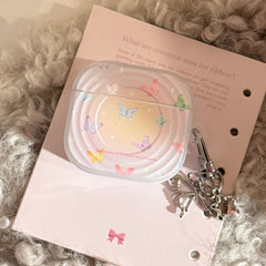 Semi-transparent purple iridescent butterfly pattern wave-shaped earphone cover