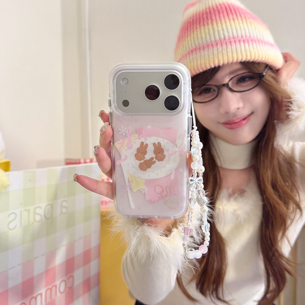 Pink bow Miffy rabbit cookie phone case