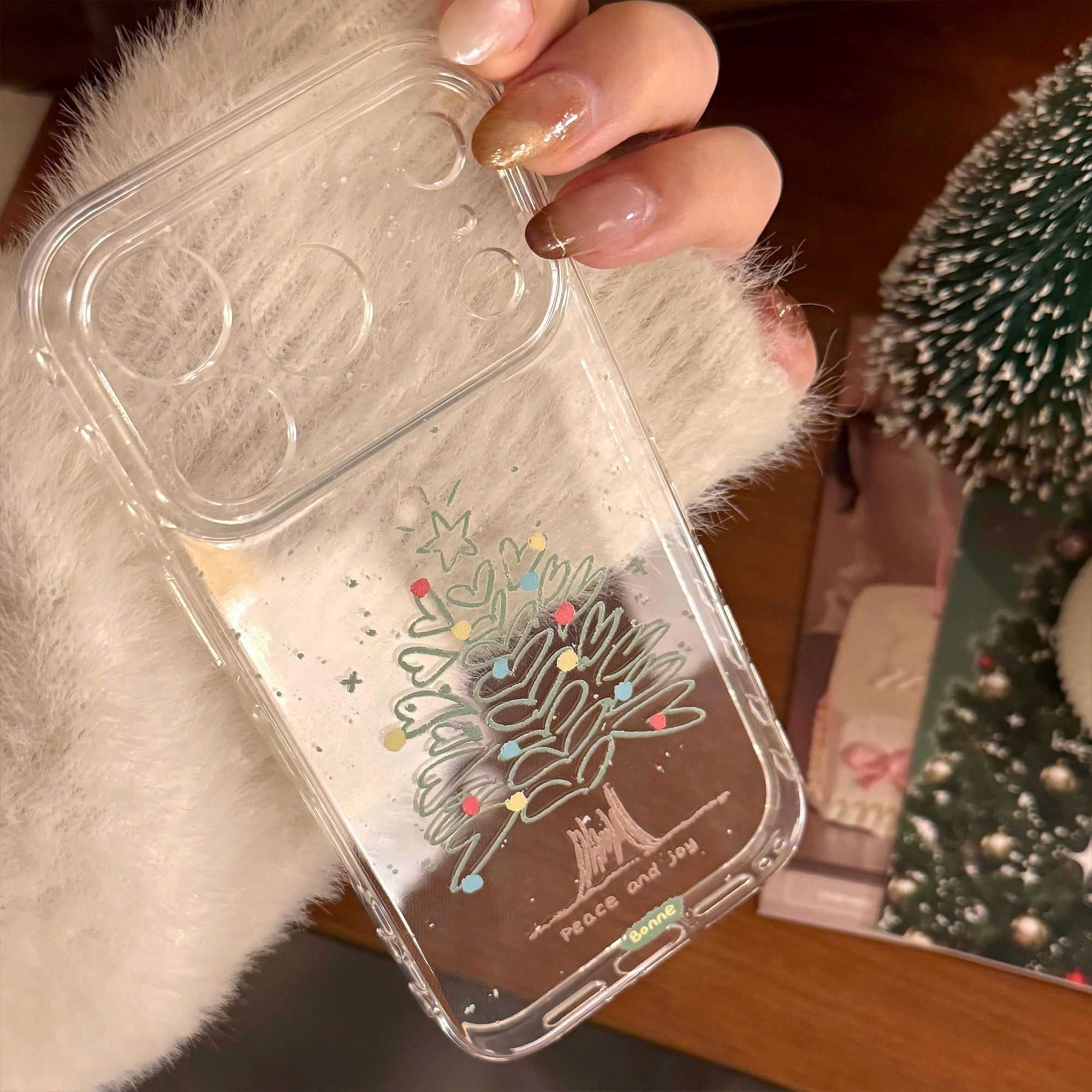 Transparent hand-painted heart tree phone case