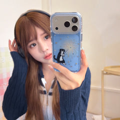 Black cat with fairy wand rounded edge phone case