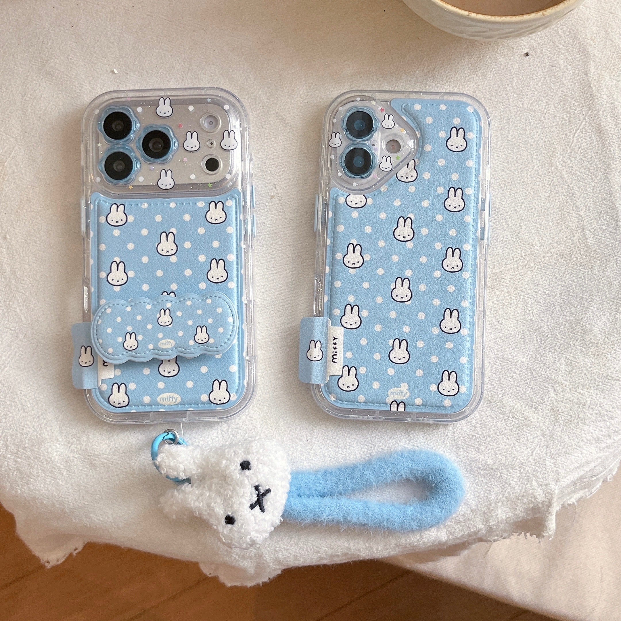 Blue and white polka dot Miffy rabbit phone case