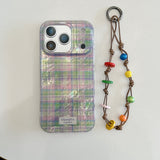 Load image into Gallery viewer, Purple and green checkered phone case with charm