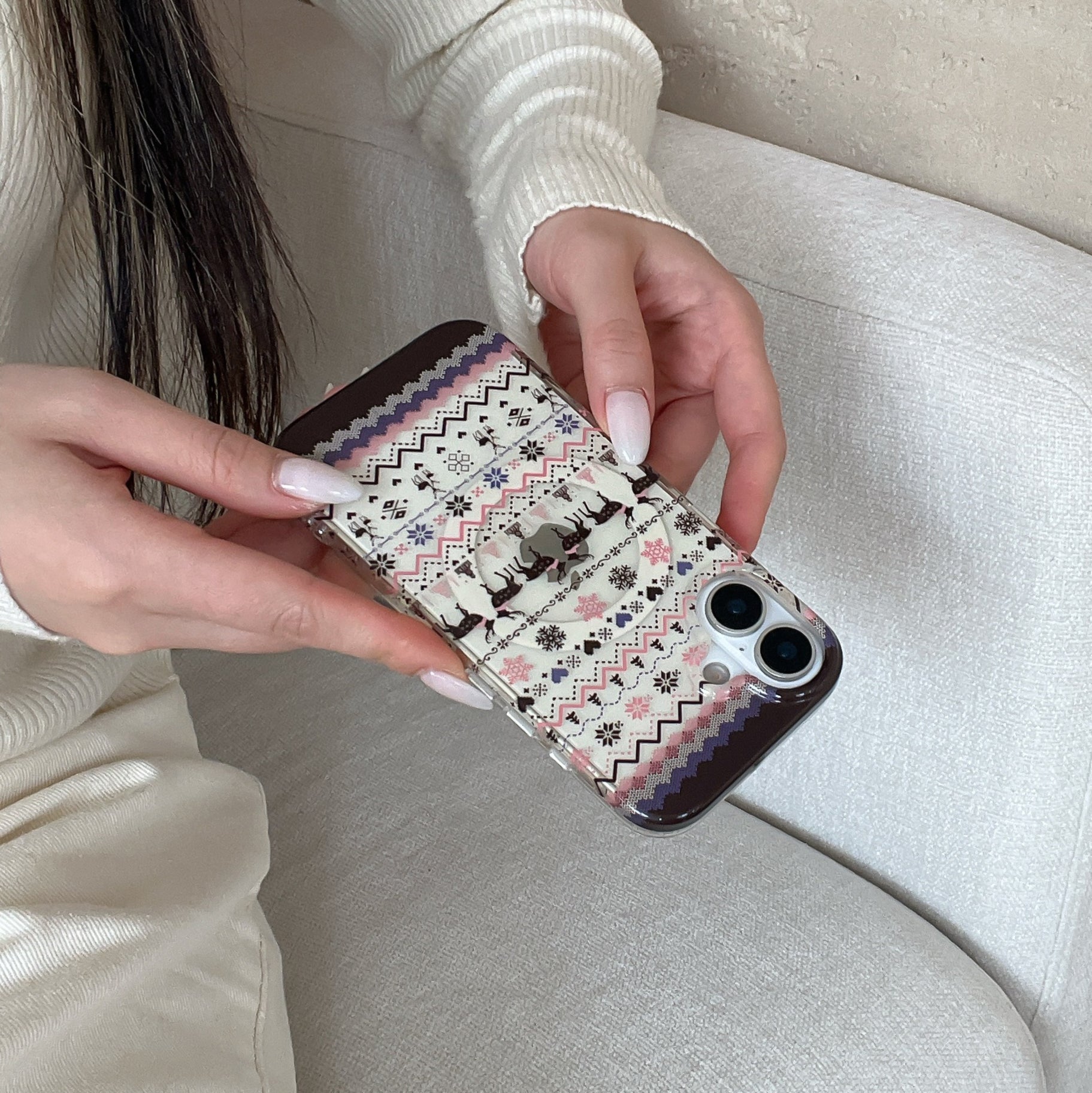 Fair Isle quicksand deer magnetic phone case