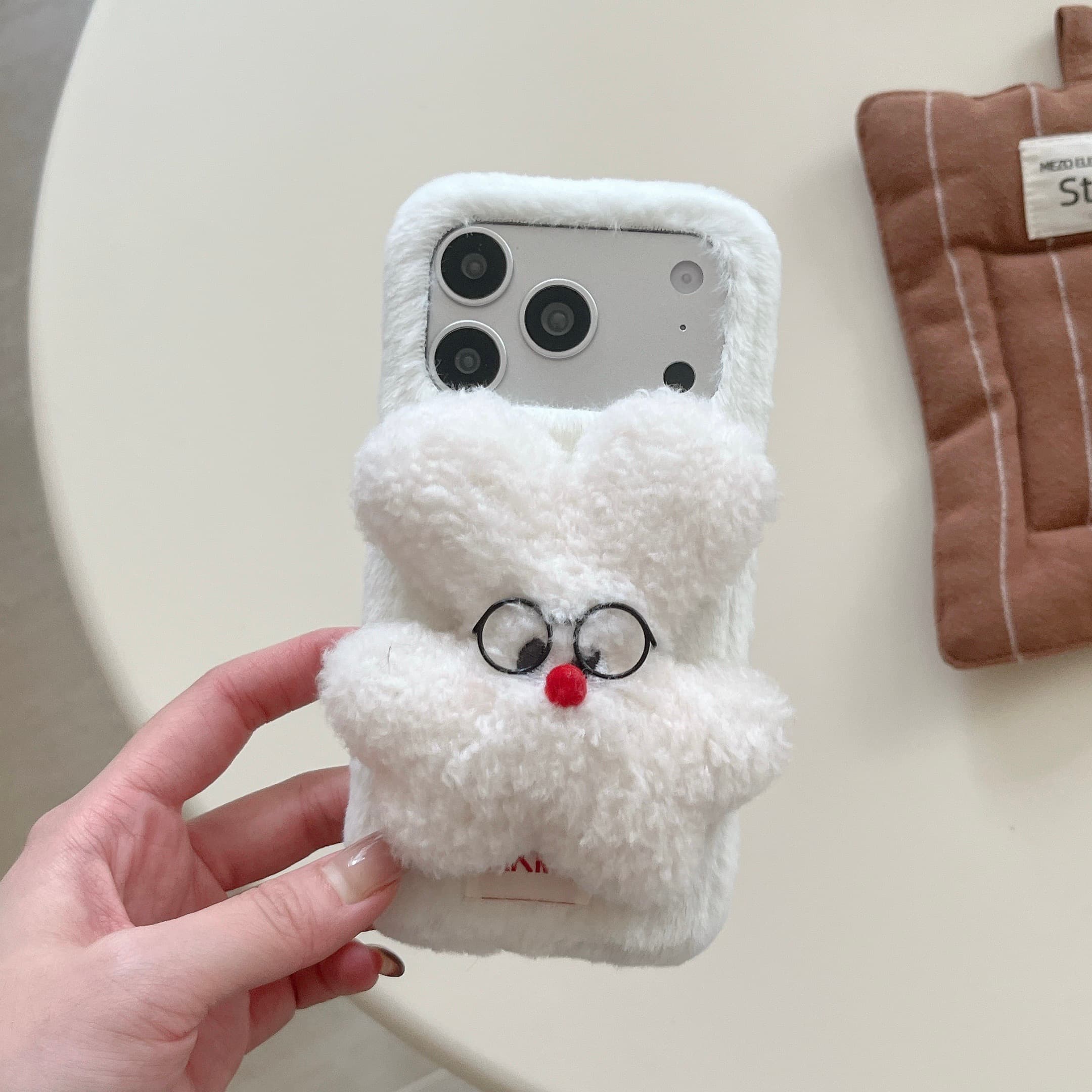 Rabbit fur glasses and rabbit phone case