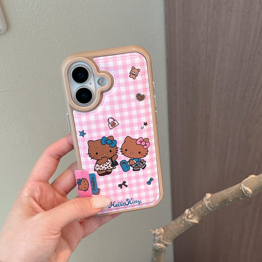 Pink checkered Kitty phone case for iPhone 17