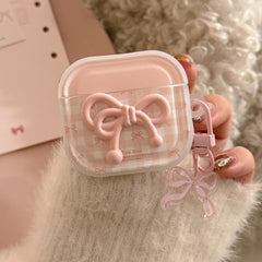 Semi-transparent pink plaid Apple earphone case