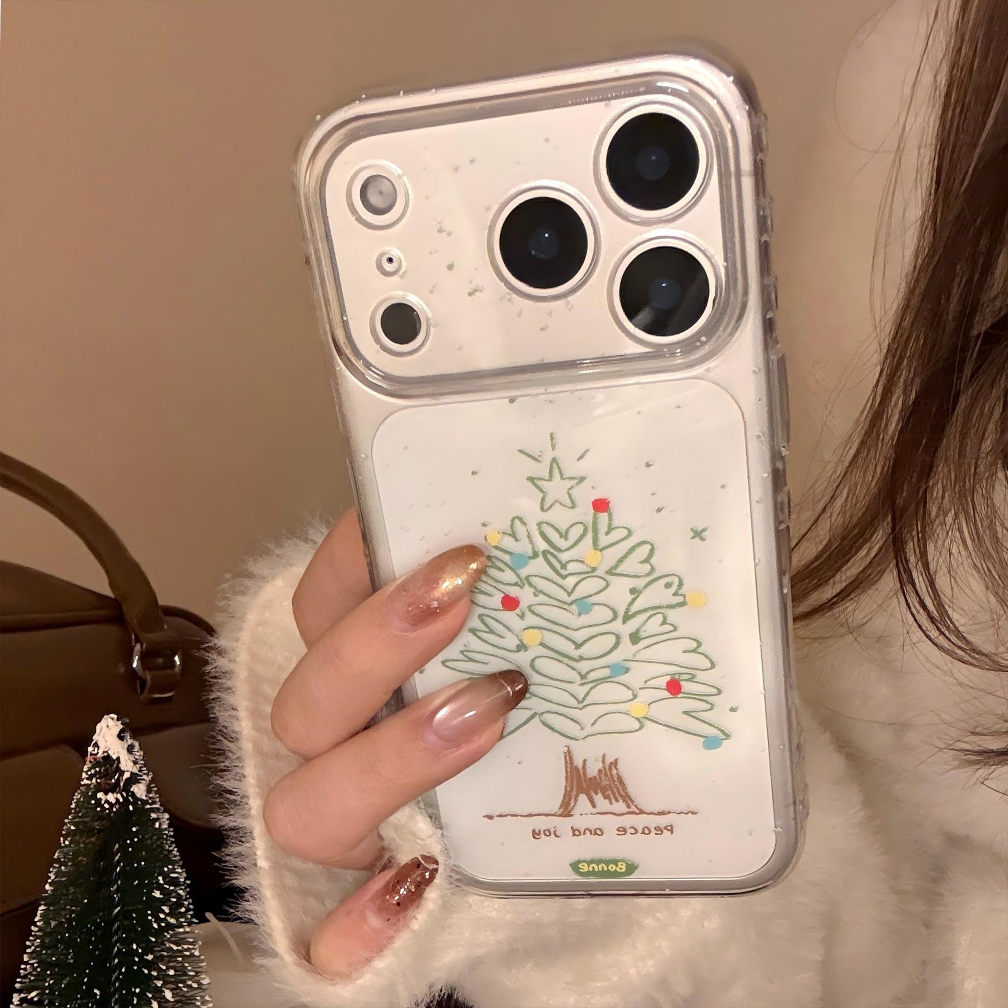 Transparent hand-painted heart tree phone case