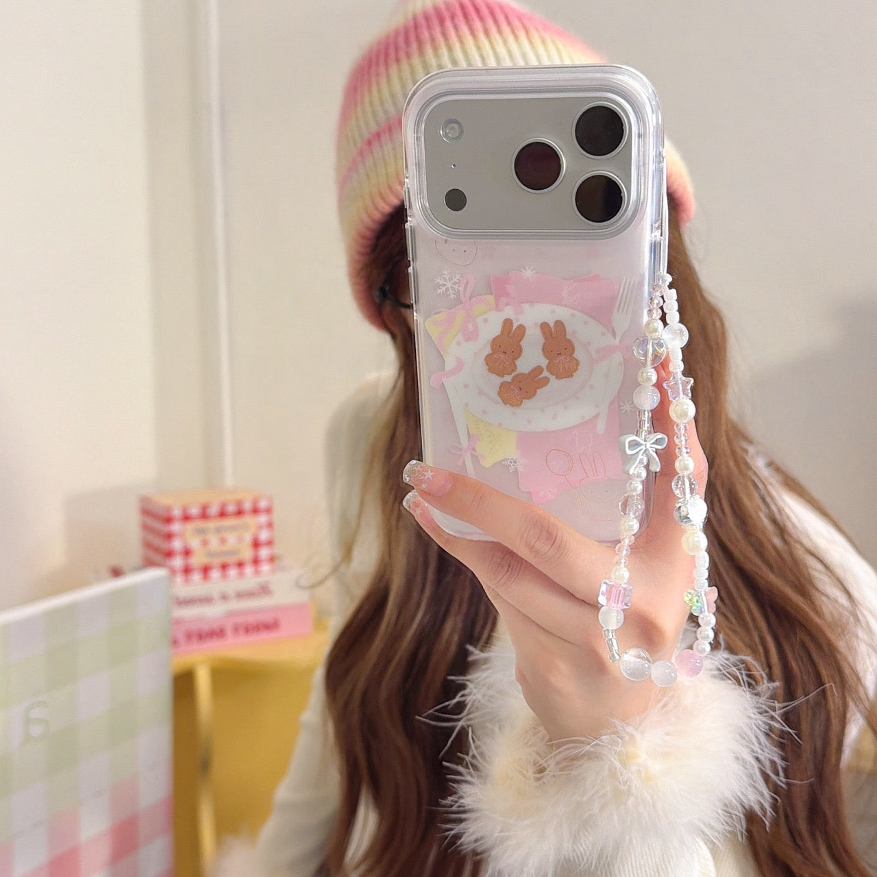 Pink bow Miffy rabbit cookie phone case