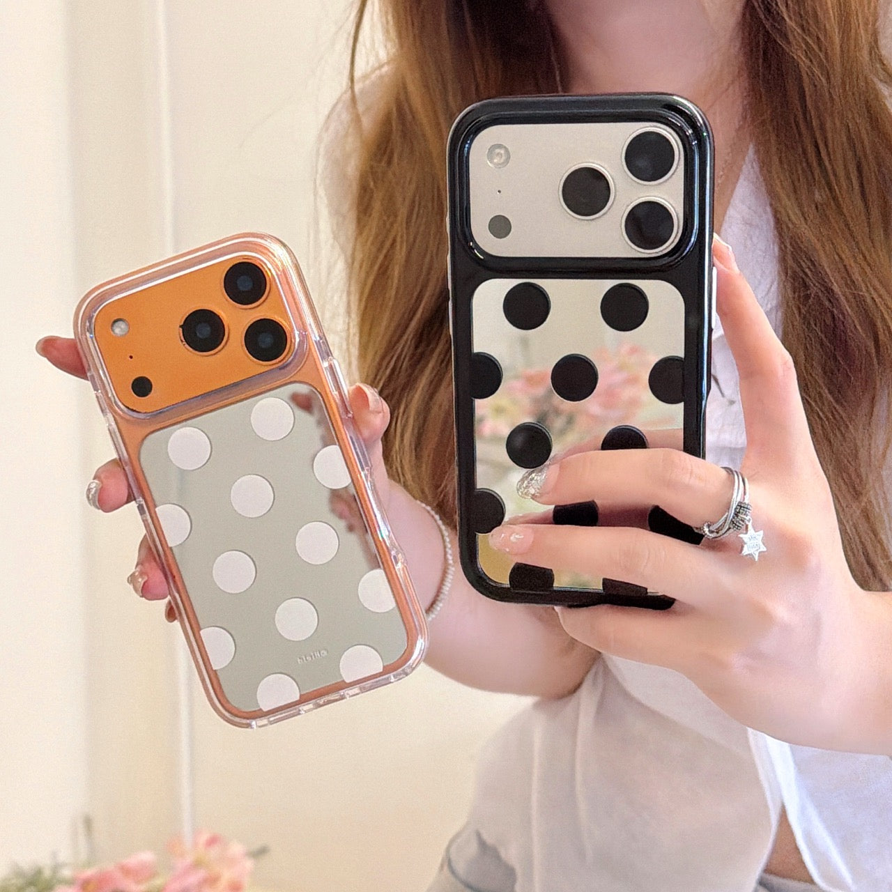 Bold Black & White Polka Dot Mirror iPhone Case | Y2K Space Shell