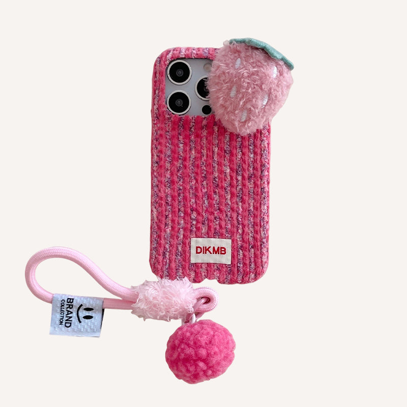 Color-blocked corduroy strawberry phone case