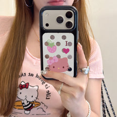Polka Dot Strawberry Kitty Mirror iPhone Case | Y2K Aesthetic Cover