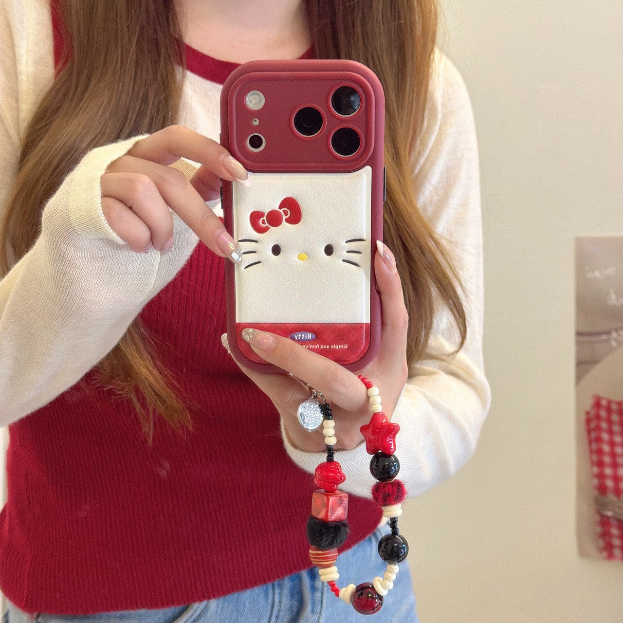 Red Hello Kitty Emoji Phone Case for iPhone 13-17 Pro Max