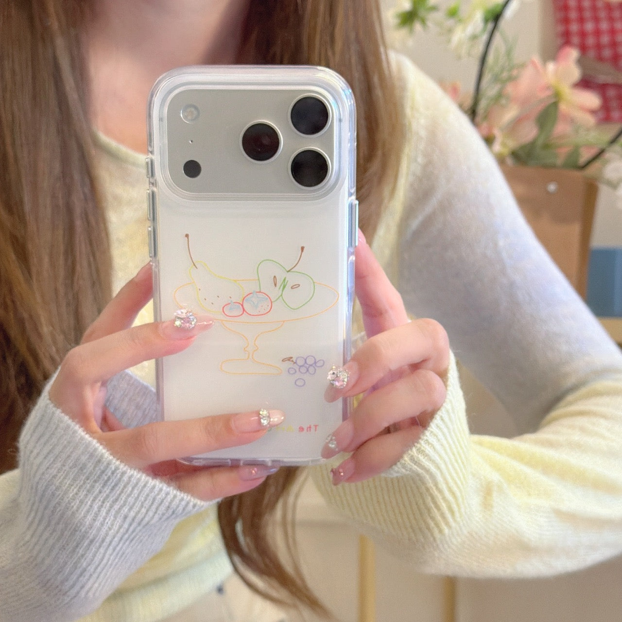 Abstract Fruit Collage Aesthetic Phone Case for iPhone 17 16 15 14 13 Pro Max | Vibrant Colorful Line Art Shockproof Cover