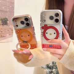 Red & Orange Hello Kitty Emoji Phone Case with Stand for iPhone 13-17 Pro Max