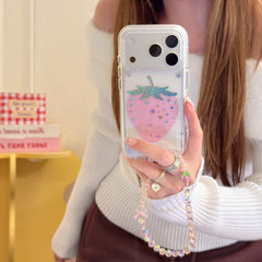 Gilded colored diamond pink strawberry phone case