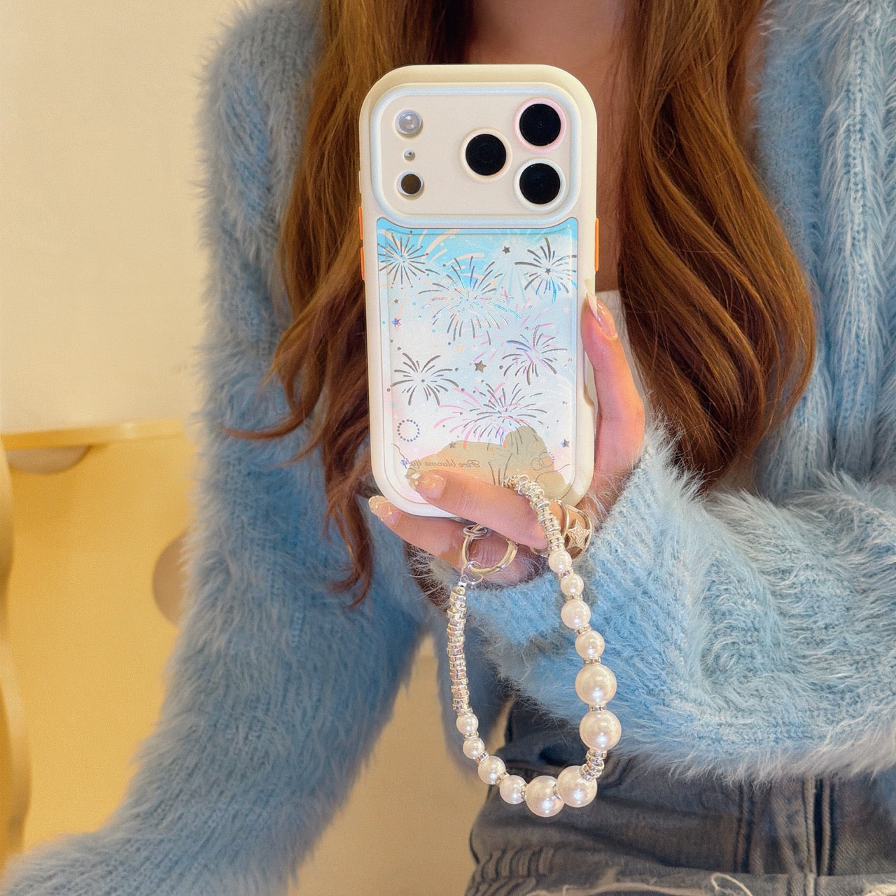 Sparkling Fireworks Textured Leather Phone Case for iPhone 17 Pro