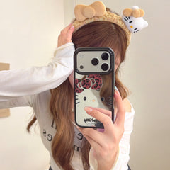 Leopard print bow Kitty mirrored rounded edge space shell