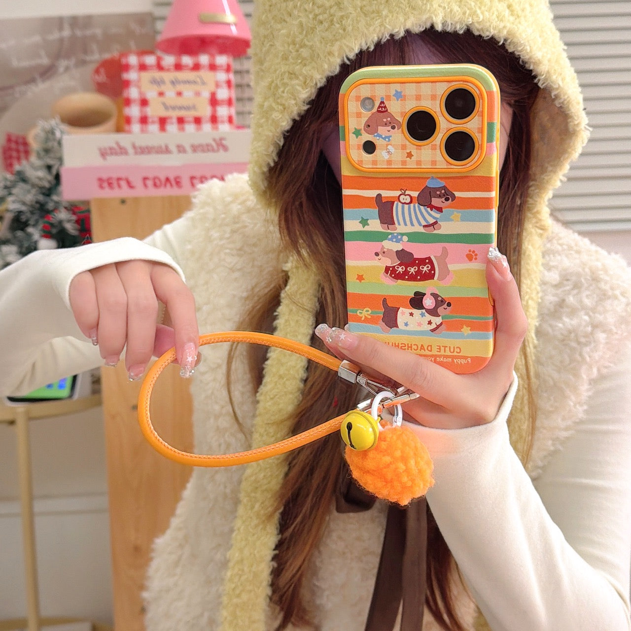 Colorful striped three dachshund phone case