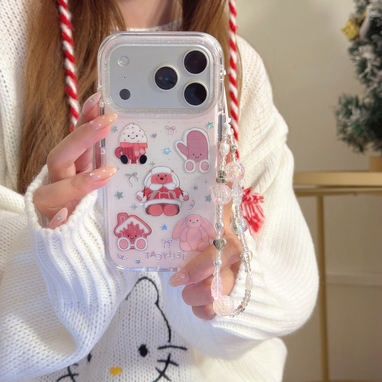 Pinkish-brown winter jellycat gold-plated rounded edge phone case