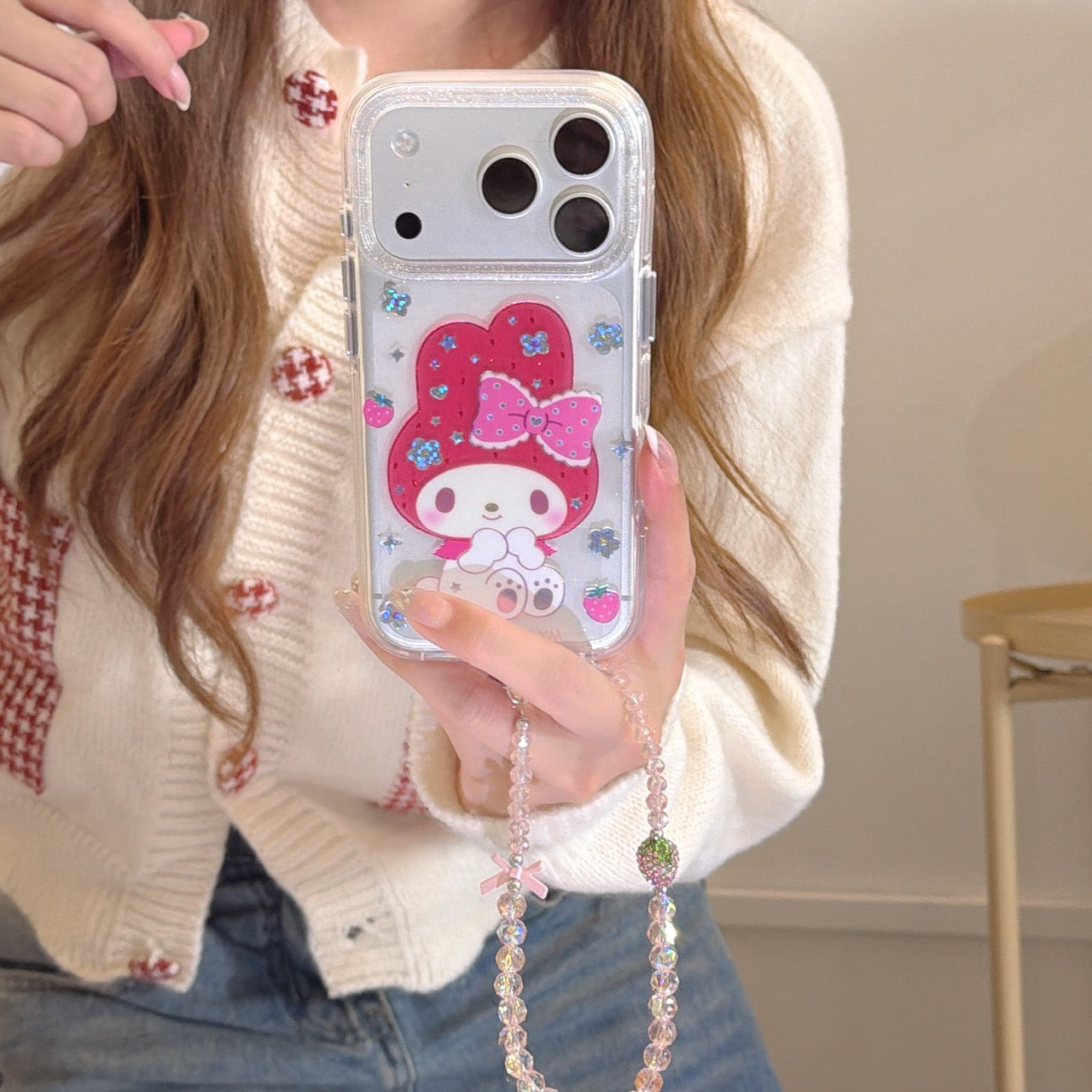 Iridescent Flower Strawberry My Melody Phone Case for iPhone 13-17 Pro Max