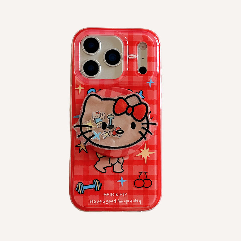 Red plaid Hercules Kitty phone case with magnetic stand