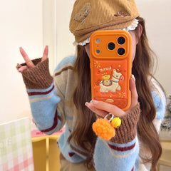 Orange-based 3D Apple phone case with gold ingot and pony design