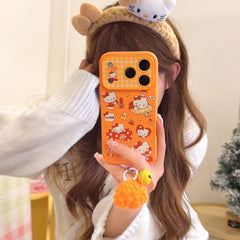Orange polka dot Apple Kitty large window phone case