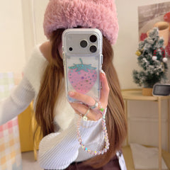 Gilded colored diamond pink strawberry phone case