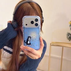 Black cat with fairy wand rounded edge phone case