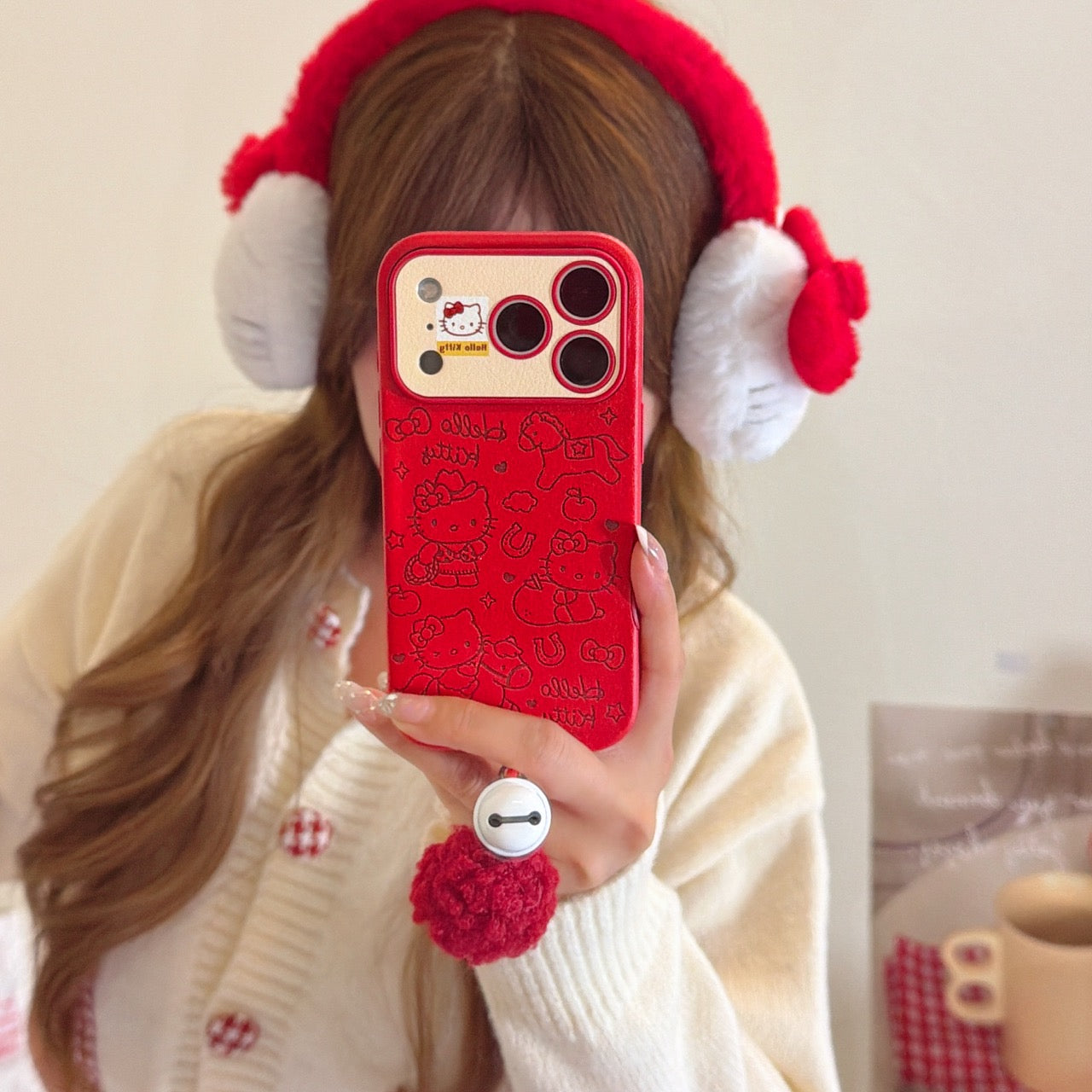 Red Striped Kitty Pony Phone Case for iPhone 14-17 Pro Max - Cute Playful Design - Playfulcase