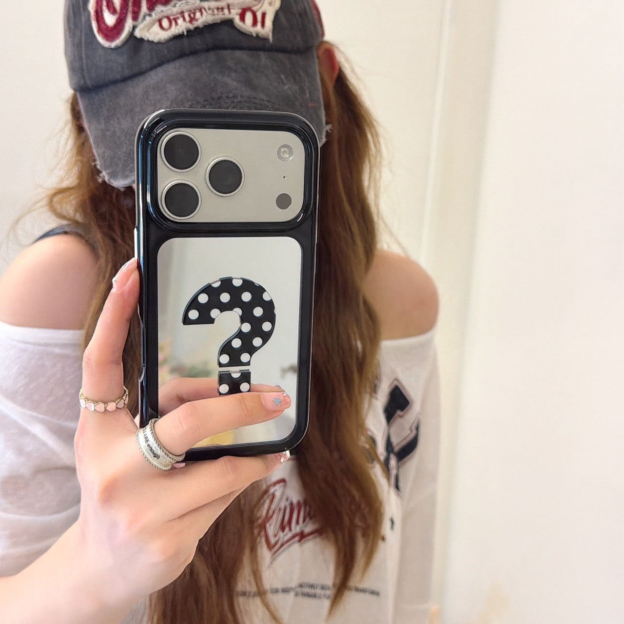Quirky Polka Dot Question Mark Mirror Case | Unique Aesthetic Shell