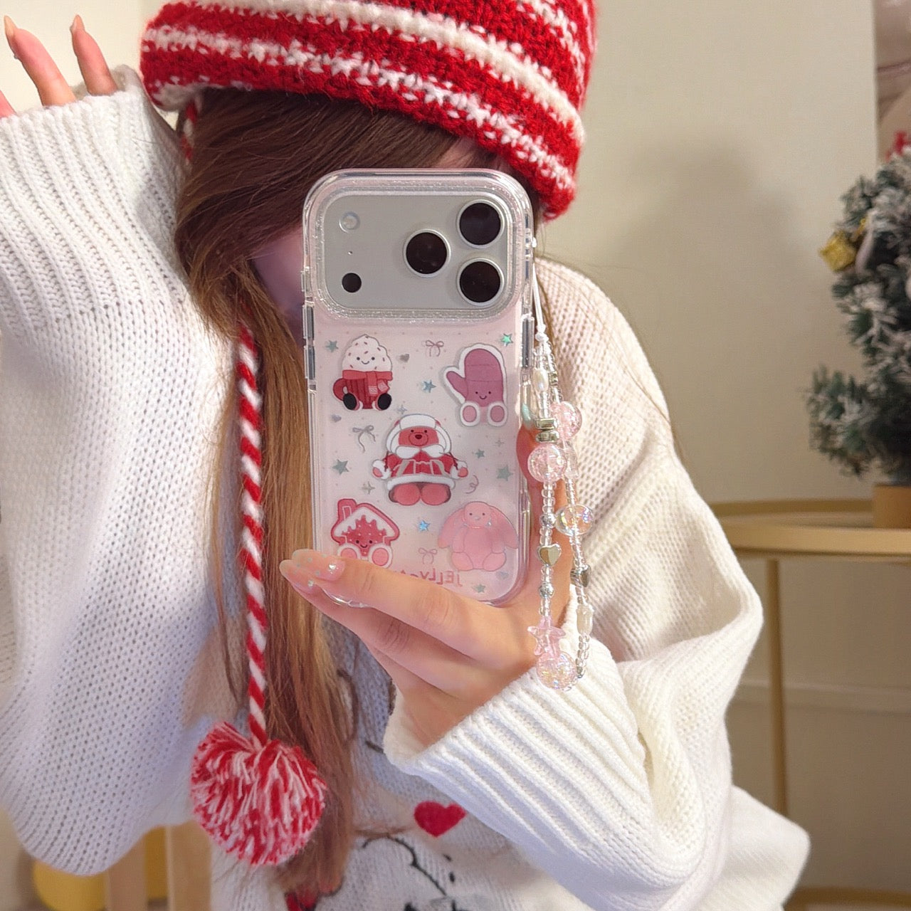 Pinkish-brown winter jellycat gold-plated rounded edge phone case