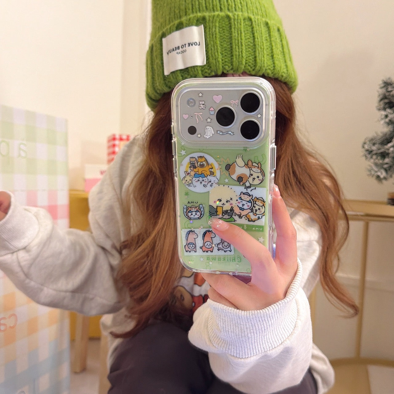 Green Chiikawa Pony Rounded Edge Airbag Apple Phone Case