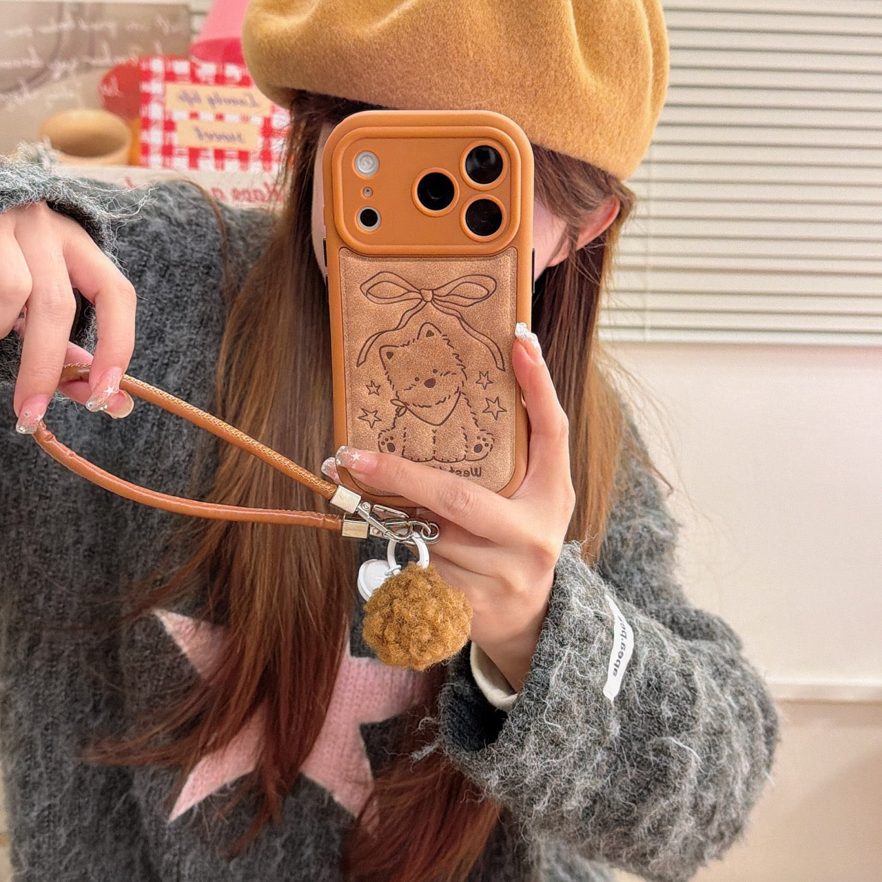 Brown striped bow West Highlands shockproof phone case