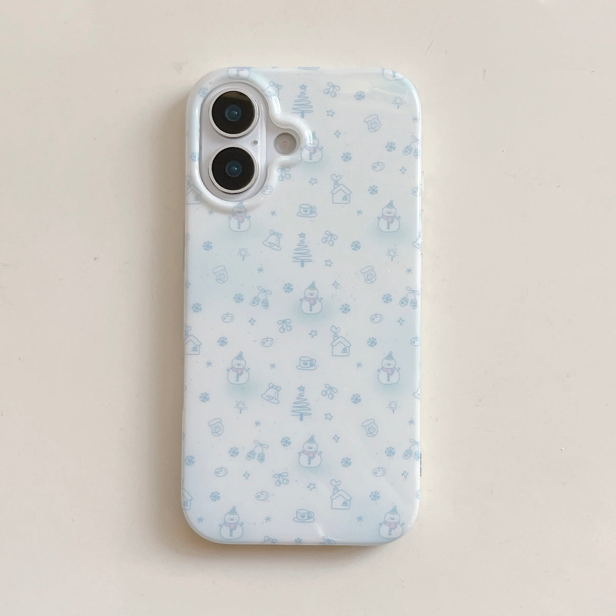 Funda de teléfono casa de muñeco de nieve de invierno teñida de azul