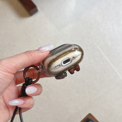 Retro striped coffee bean bear earphone case