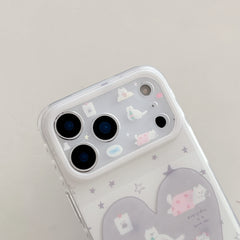 Minimalist Cream Cat Lover Case: Heart Patterned Protective Shell for iPhone 13-17 Series