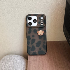 Leopard print cartoon puppy head phone case