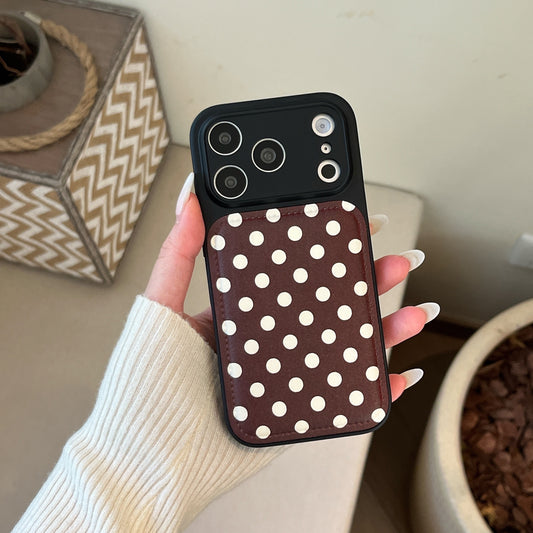 Burgundy polka dot + dog-shaped stand with large window phone case