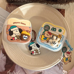 [Wave-shaped AirPods Earphone Cover] Translucent White 3D Biscuit Bag Dog + Brown Pizza Dog Hanging Ring