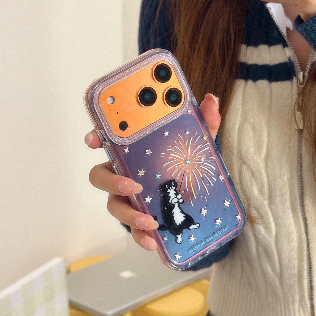 Black cat with fairy wand rounded edge phone case