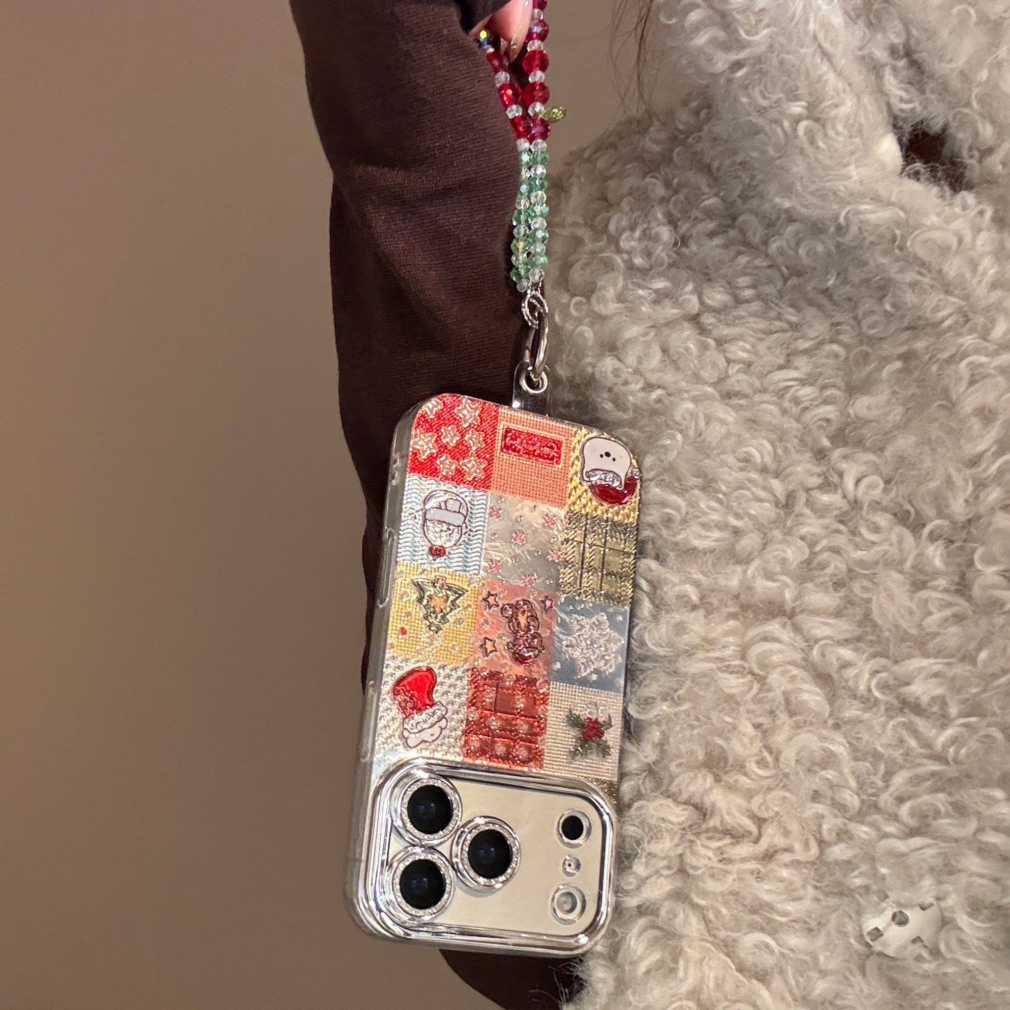 【Glittery Glaze】Silver Sandalwood Checkered Christmas Phone Case
