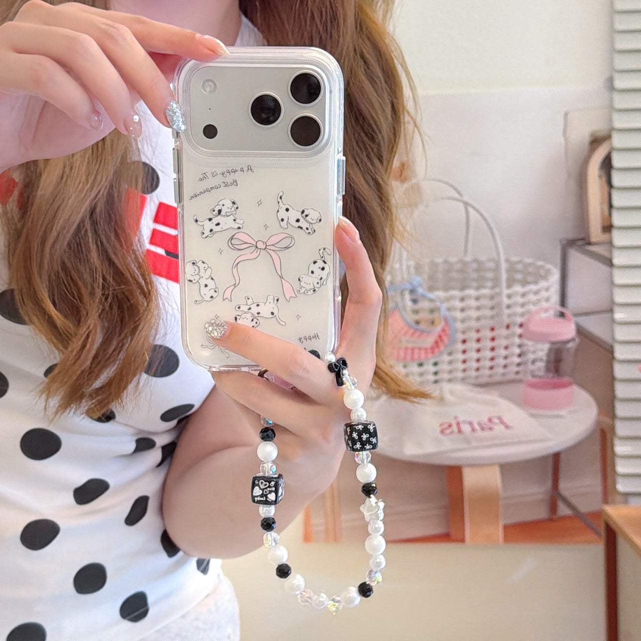 Playful Running Puppy & Bows iPhone Case | Y2K Girly Aesthetic