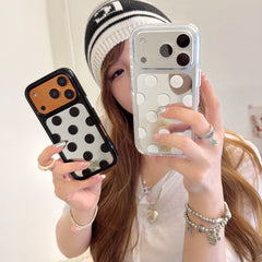 Bold Black & White Polka Dot Mirror iPhone Case | Y2K Space Shell