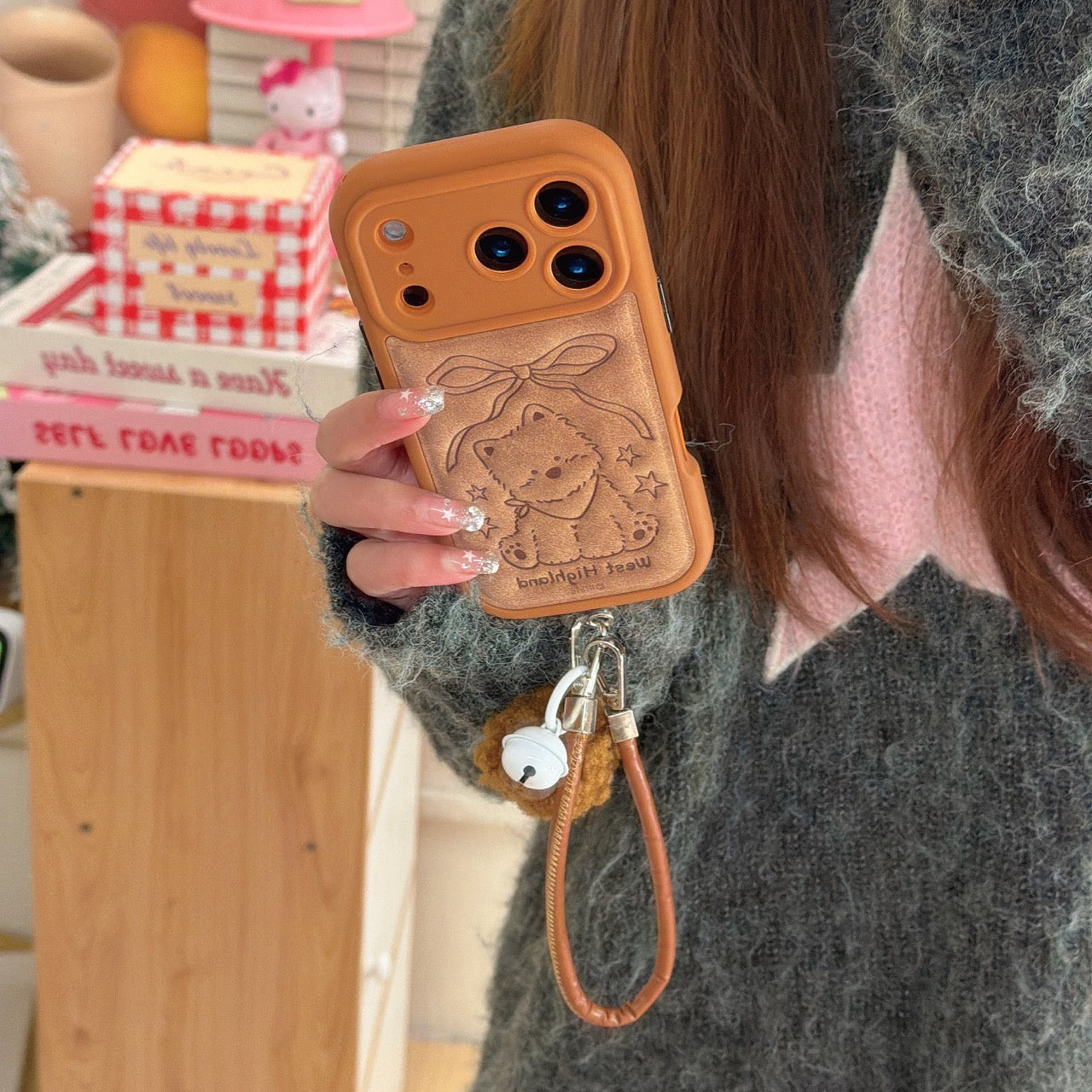 Brown striped bow West Highlands shockproof phone case