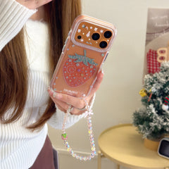 Gilded colored diamond pink strawberry phone case